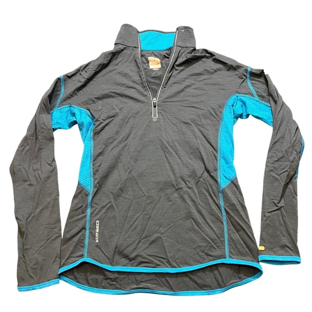 Icebreaker merino wool gray blue quarter zip performance shirt long‎ sleeve XS